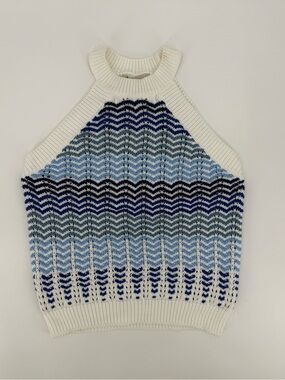 LOFT White Blue Ombre Halter Knit Tank Top Womens Medium July 4 Coastal Feminine